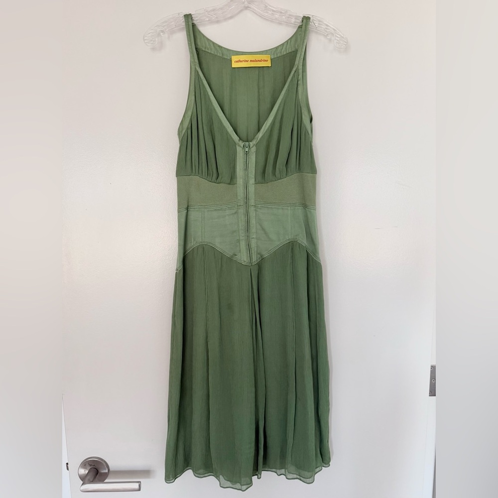 Catherine Malandrino Green silk zip dress
